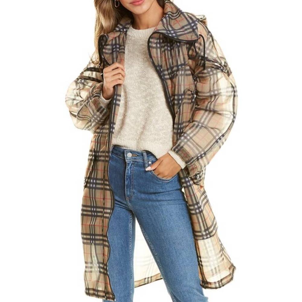 Burberry Nova Check Mesh Plaid Transparent Long Jacket - Picture 7 of 16